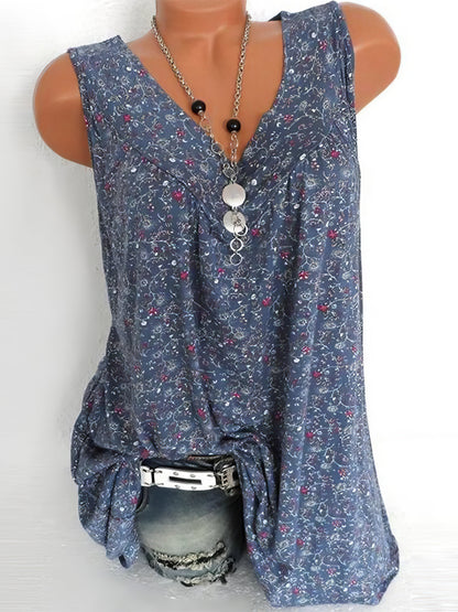 Tank Tops - Floral Print V-neck Sleeveless Vest - MsDressly