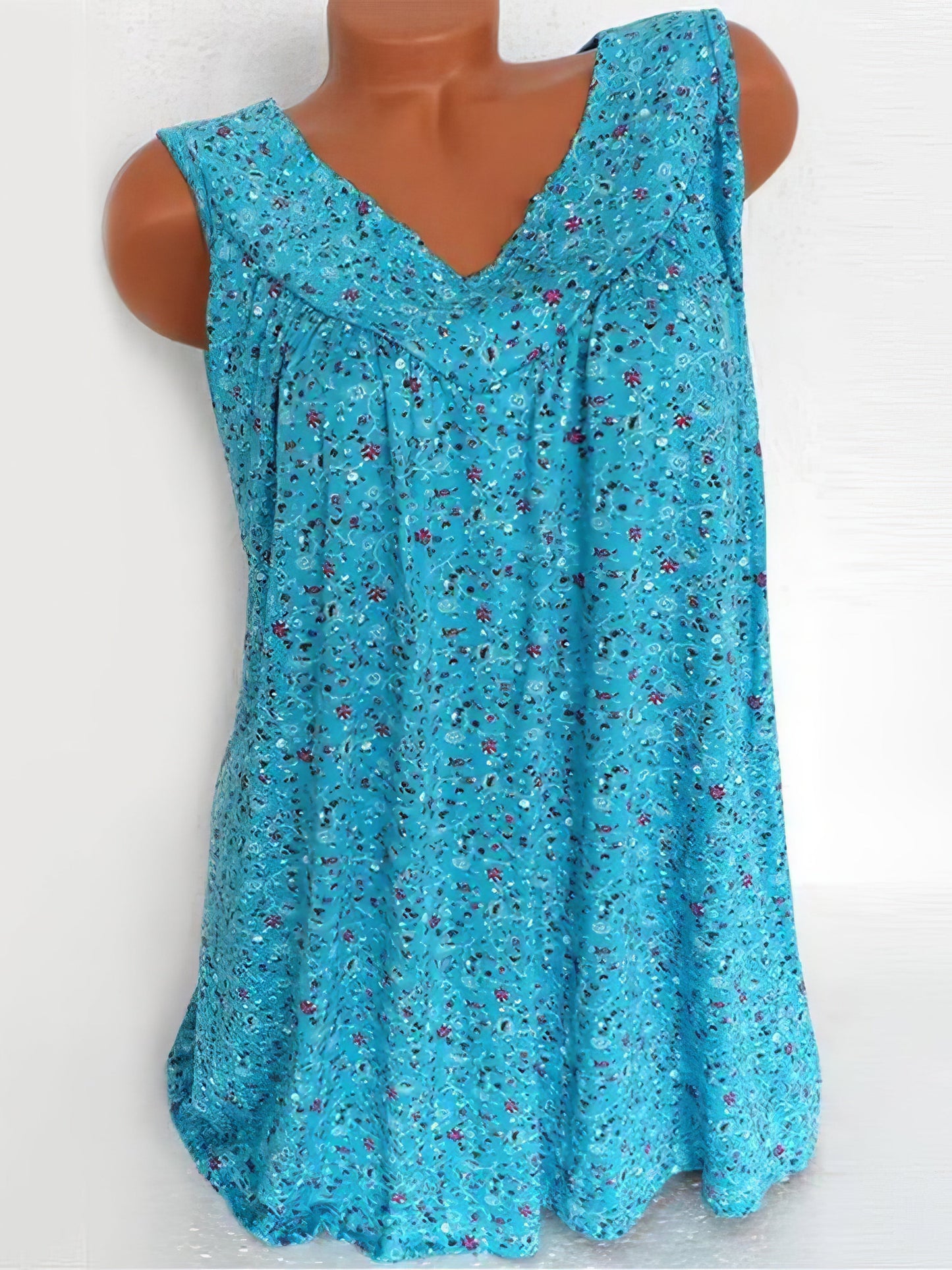 Tank Tops - Floral Print V-neck Sleeveless Vest - MsDressly