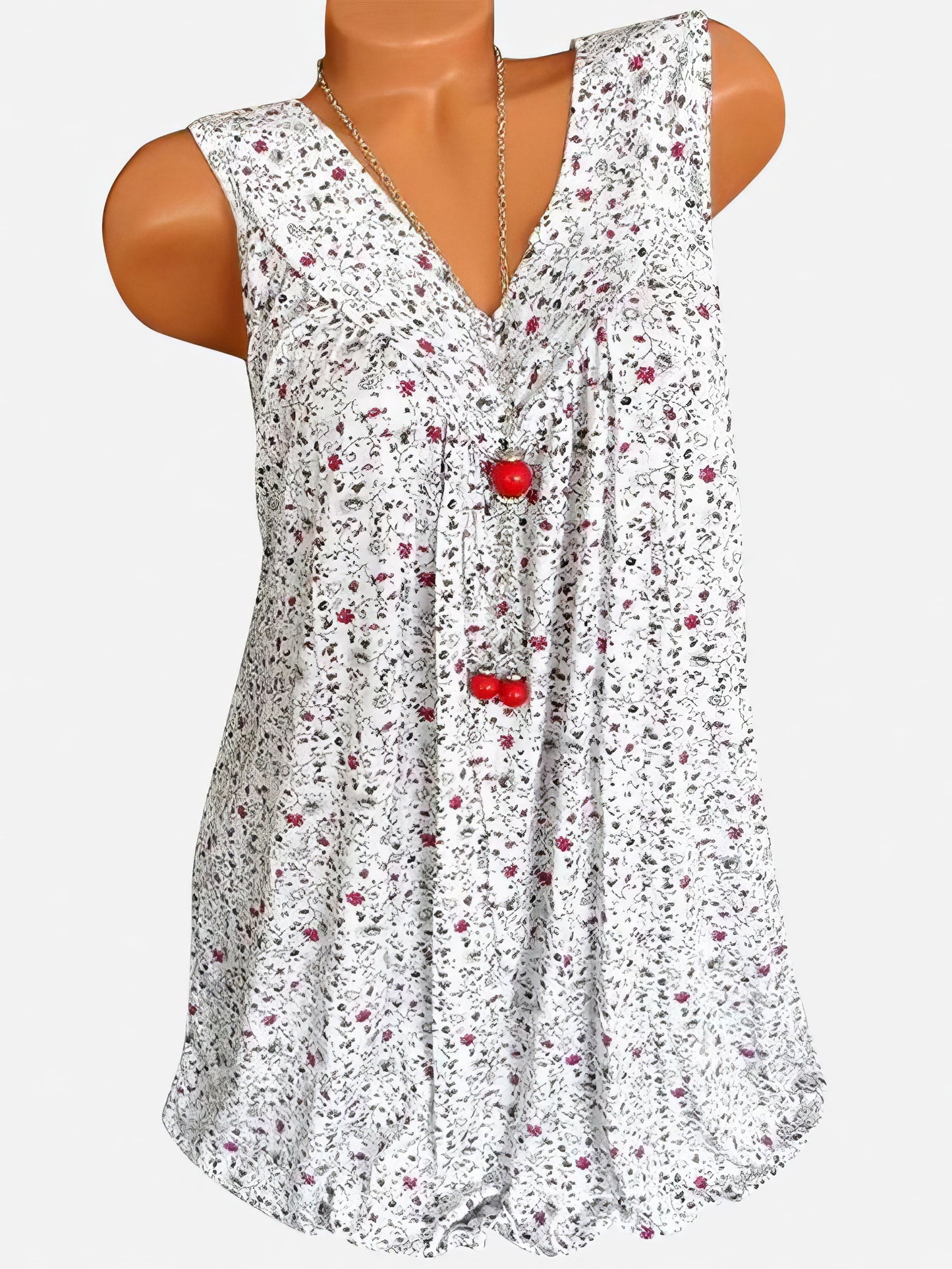 Tank Tops - Floral Print V-neck Sleeveless Vest - MsDressly