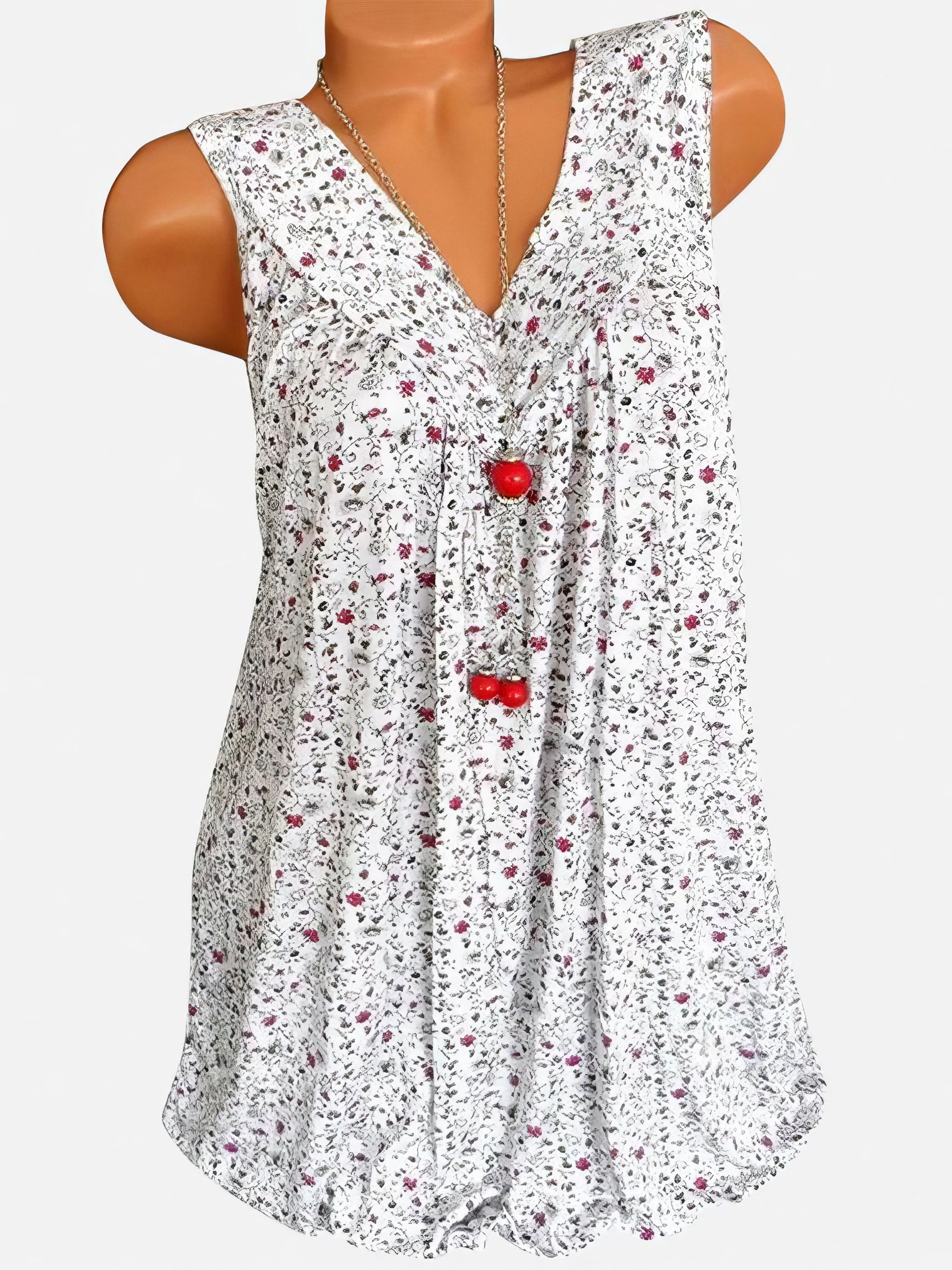 Tank Tops - Floral Print V-neck Sleeveless Vest - MsDressly