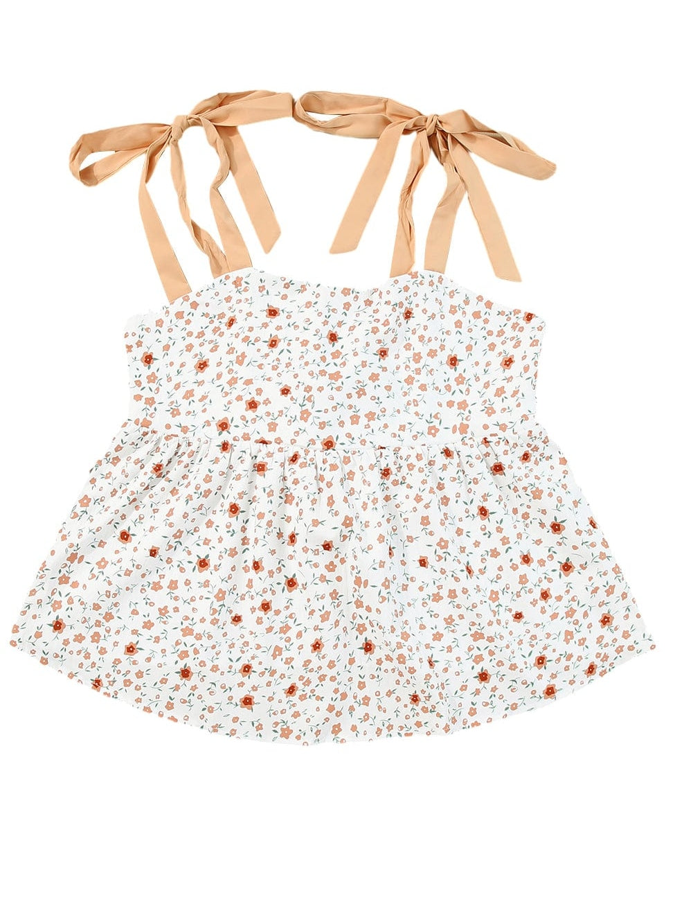 Floral Print White Tie Strap Babydoll Tank Top