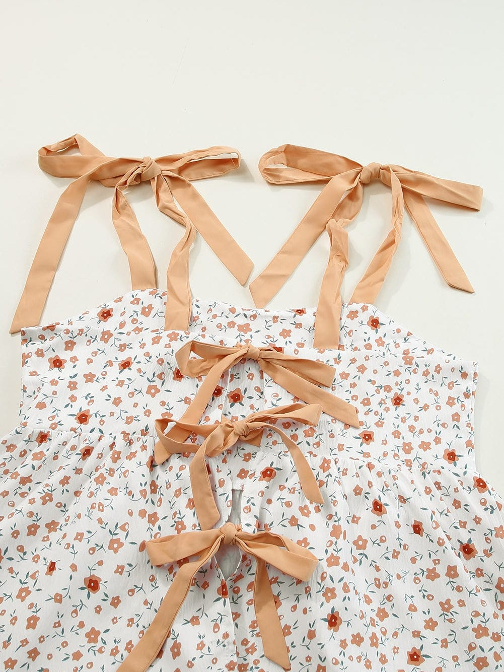 Floral Print White Tie Strap Babydoll Tank Top