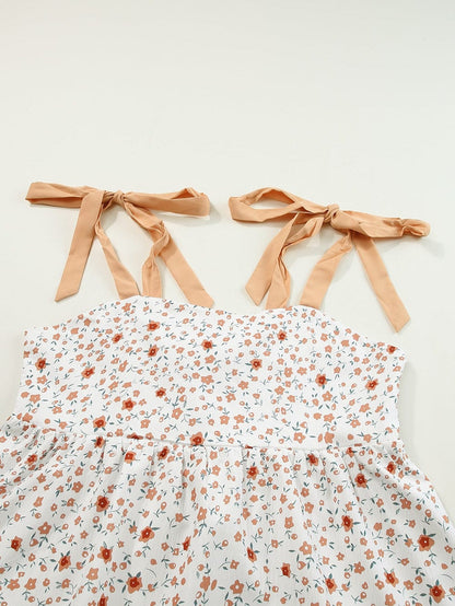 Floral Print White Tie Strap Babydoll Tank Top