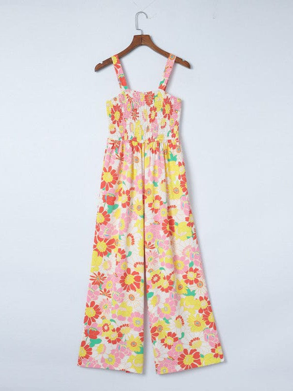 Floral Print Women's Bohemian Style Jumpsuit with Wide Leg Pants