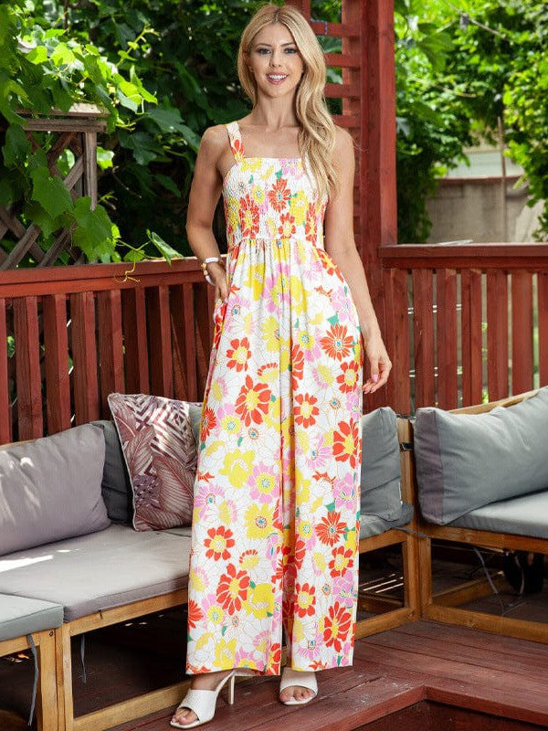 Floral Print Women's Bohemian Style Jumpsuit with Wide Leg Pants