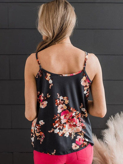 Floral Print Women's Vest with V-Neck and Spaghetti Straps in Various Sizes