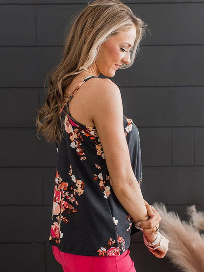 Floral Print Women's Vest with V-Neck and Spaghetti Straps in Various Sizes