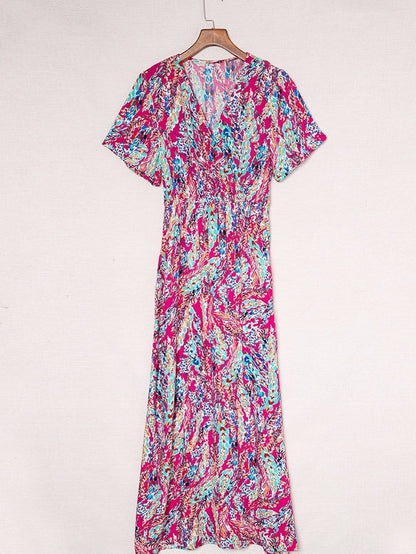 Floral Print Wrap Maxi Dress with V Neck