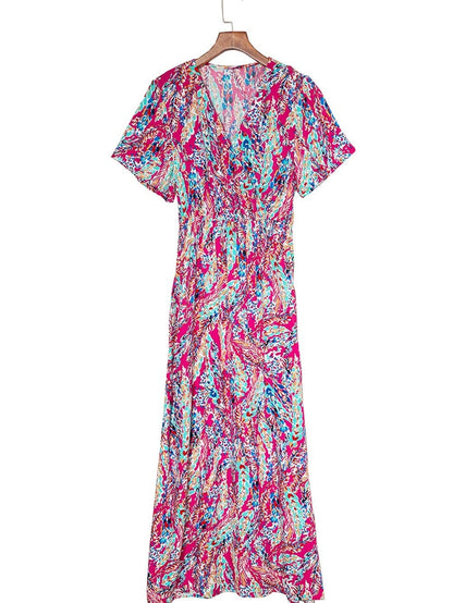 Floral Print Wrap Maxi Dress with V Neck