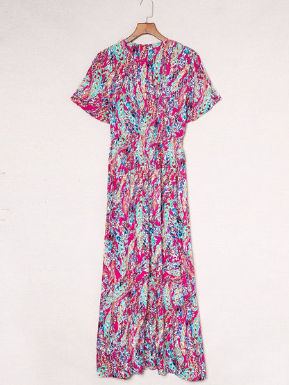 Floral Print Wrap Maxi Dress with V Neck