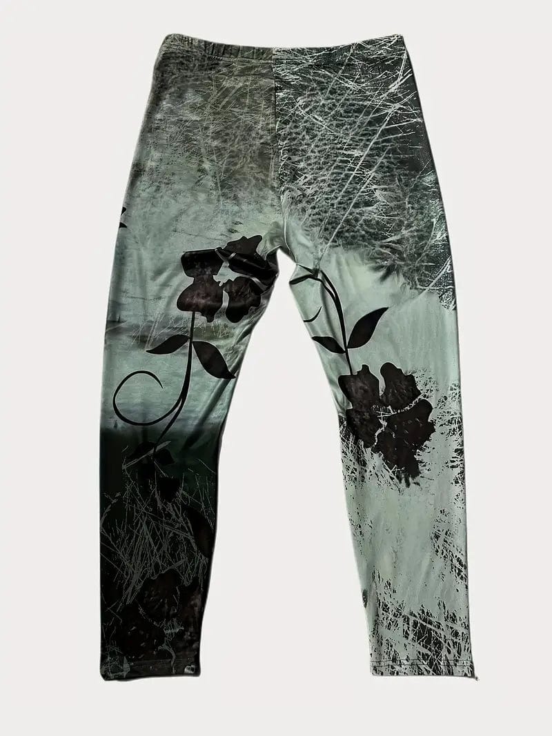 Floral Printed Elastic Waist Stretchy Leggings Pants
