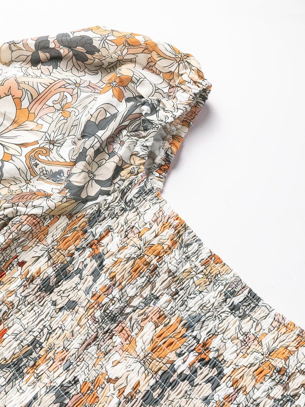 Floral Printed Puff Sleeve A-Line Mini Dress with Smocked Back