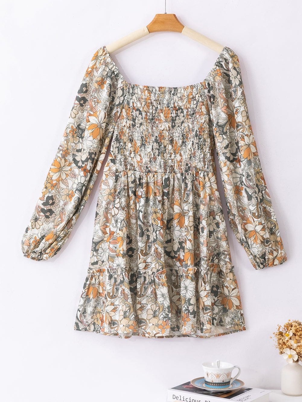 Floral Printed Puff Sleeve A-Line Mini Dress with Smocked Back