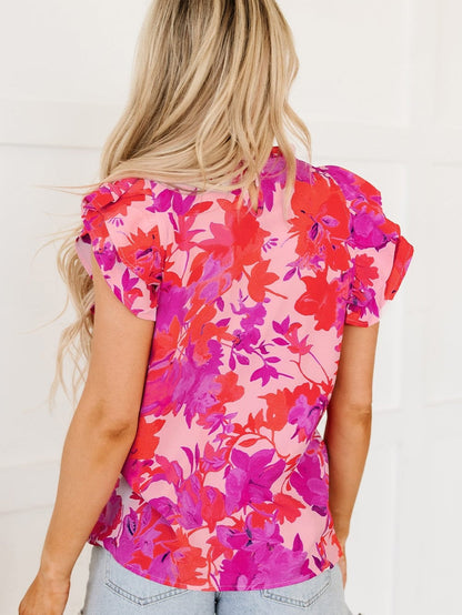 Floral Rose Frilled Flutter Sleeve Blouse