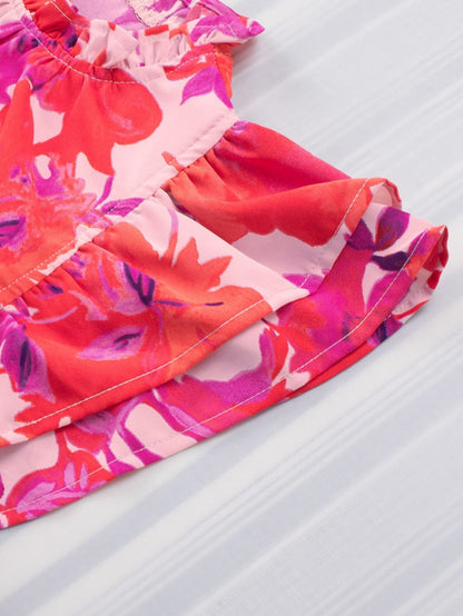 Floral Rose Frilled Flutter Sleeve Blouse