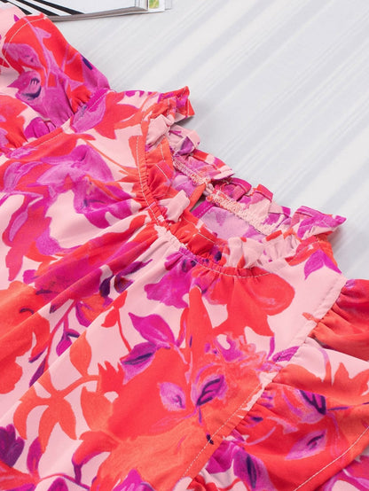 Floral Rose Frilled Flutter Sleeve Blouse