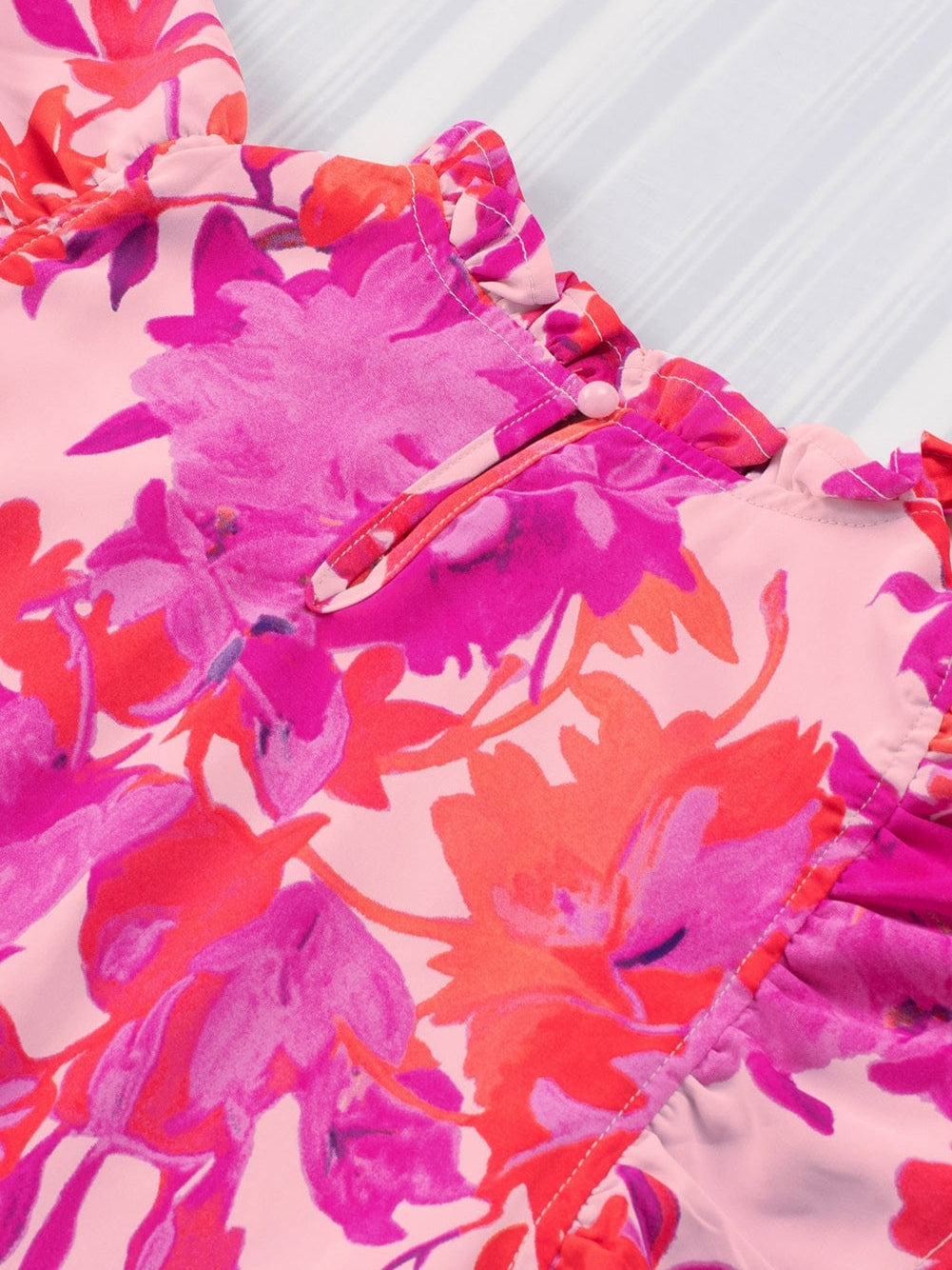 Floral Rose Frilled Flutter Sleeve Blouse