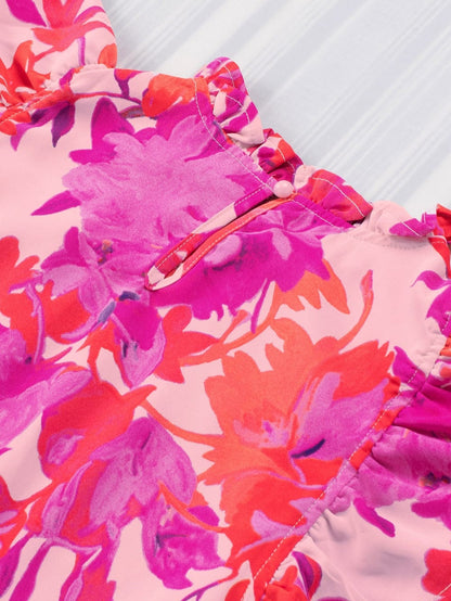 Floral Rose Frilled Flutter Sleeve Blouse