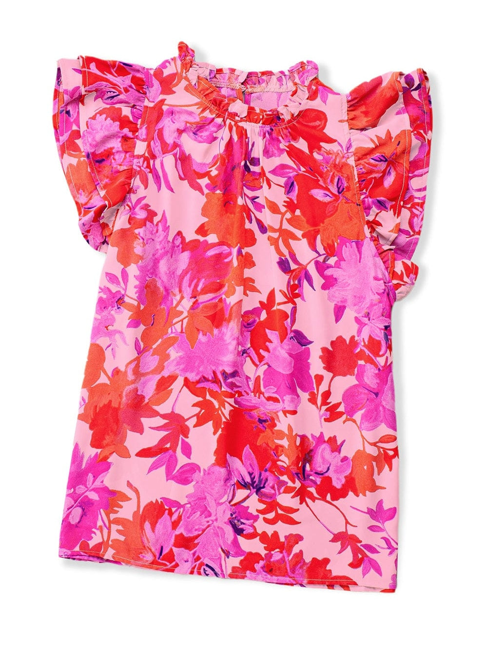 Floral Rose Frilled Flutter Sleeve Blouse