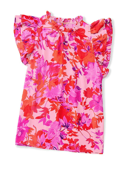 Floral Rose Frilled Flutter Sleeve Blouse