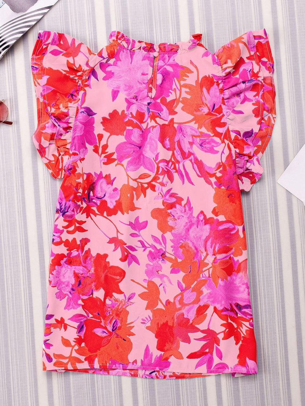 Floral Rose Frilled Flutter Sleeve Blouse