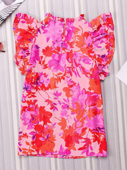 Floral Rose Frilled Flutter Sleeve Blouse