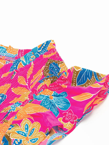 Floral Rose Red V Neck Ruffle Sleeve Maxi Dress