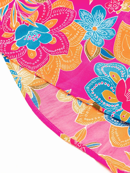 Floral Rose Red V Neck Ruffle Sleeve Maxi Dress