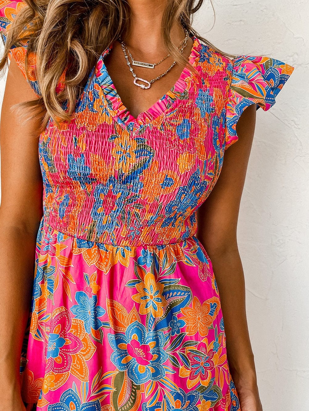 Floral Rose Red V Neck Ruffle Sleeve Maxi Dress