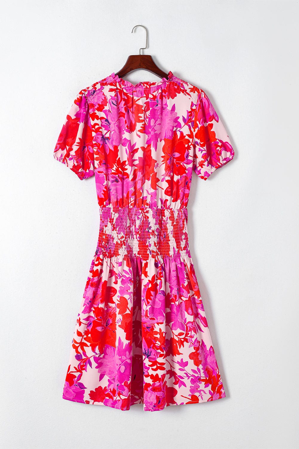 Floral Rose Smocked Waist Puff Sleeve Mini Dress