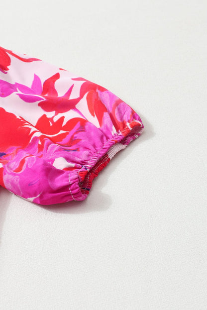 Floral Rose Smocked Waist Puff Sleeve Mini Dress