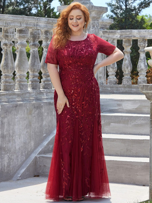 Floral Sequin Princess Dress for Plus Size Parties