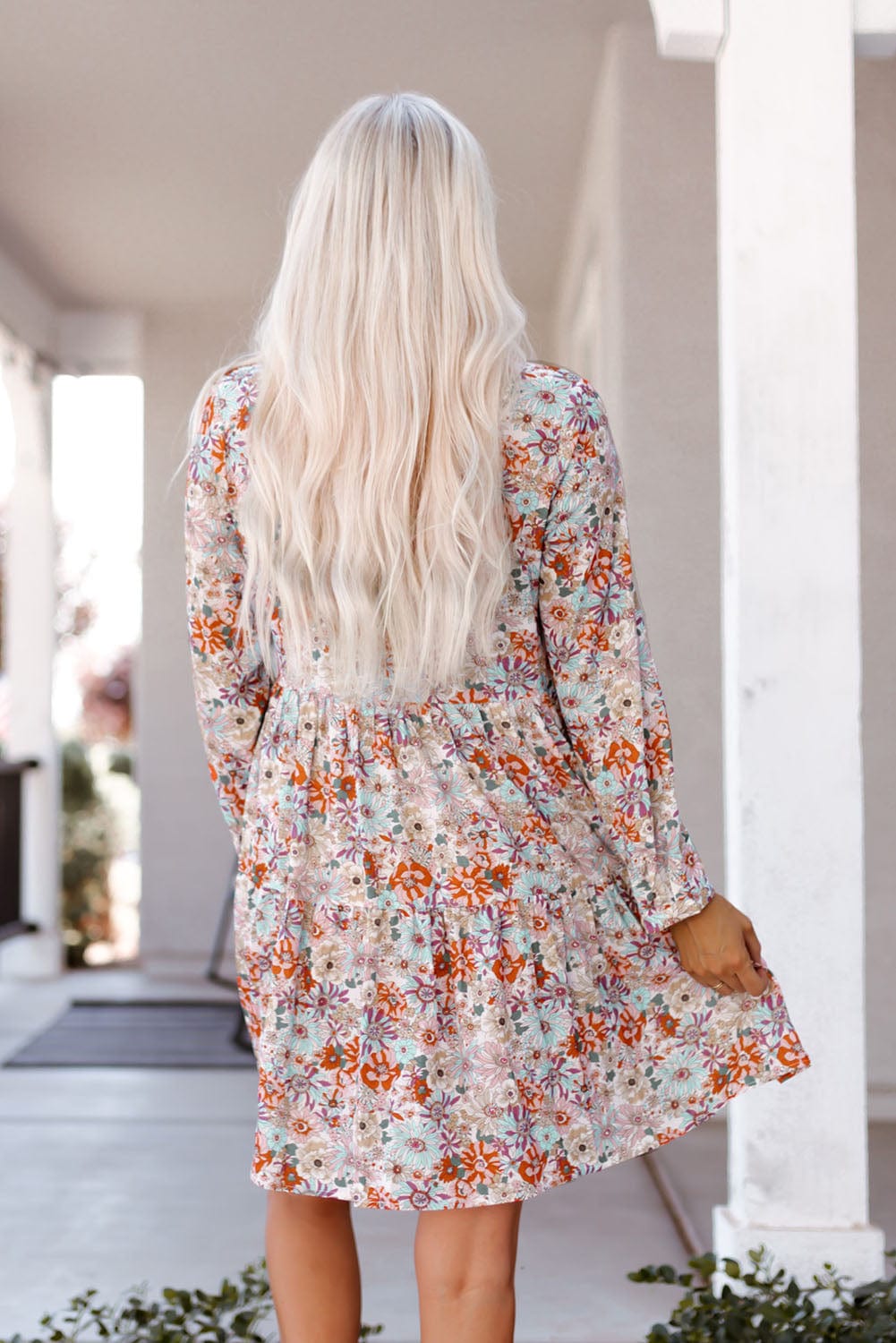 Floral Shirt Dress with Split Neckline and Button Front