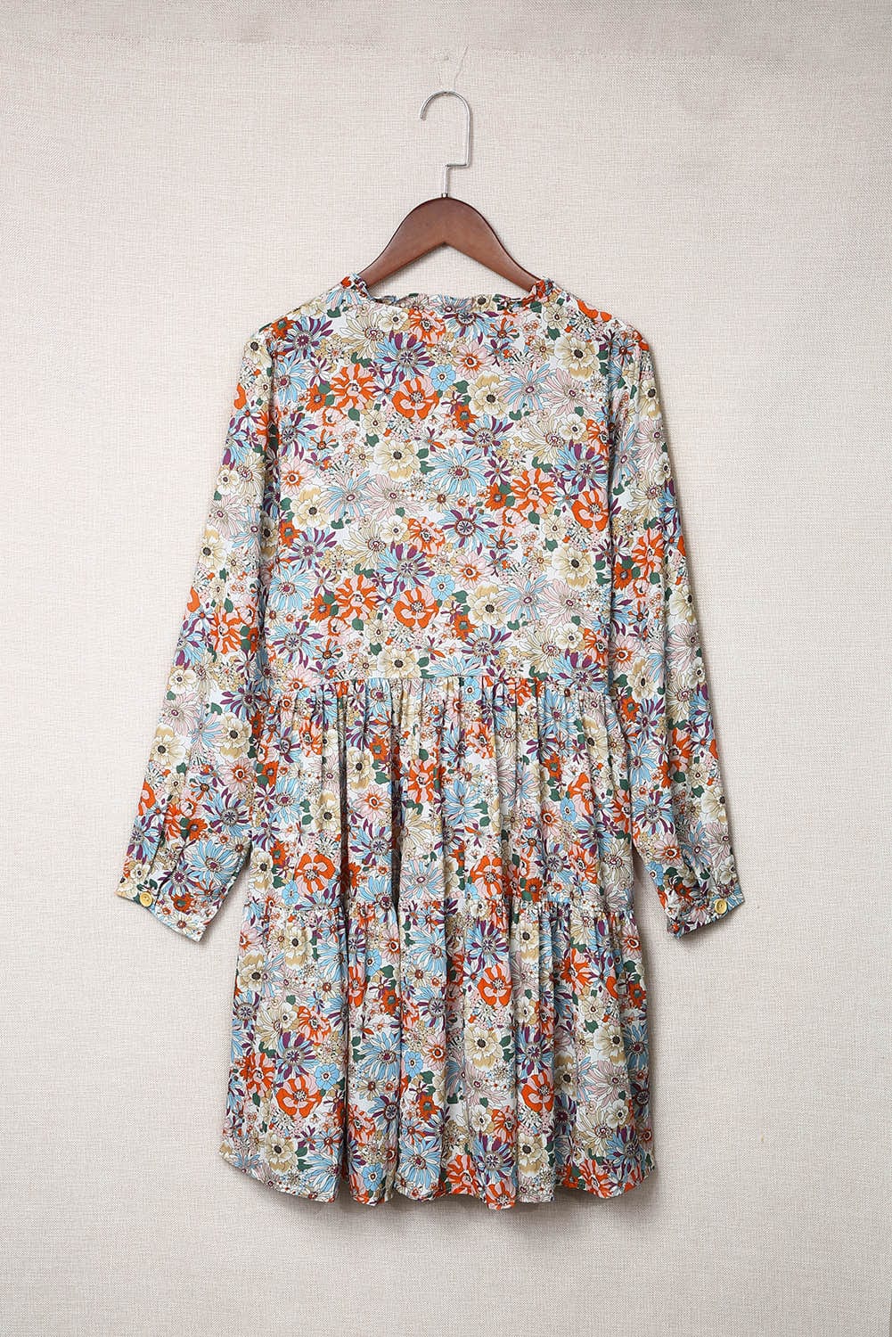 Floral Shirt Dress with Split Neckline and Button Front