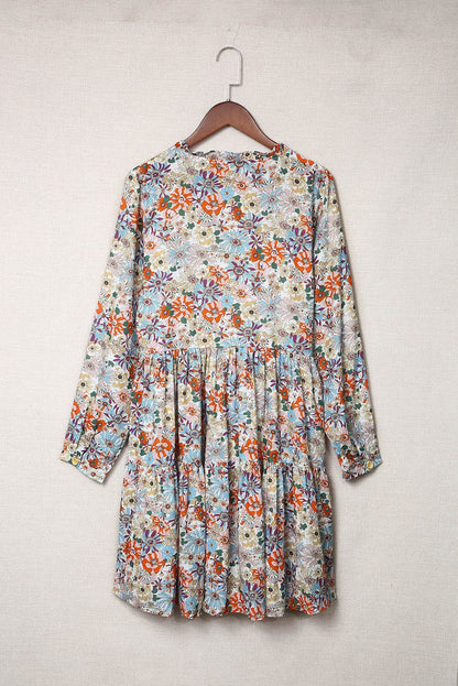 Floral Shirt Dress with Split Neckline and Button Front