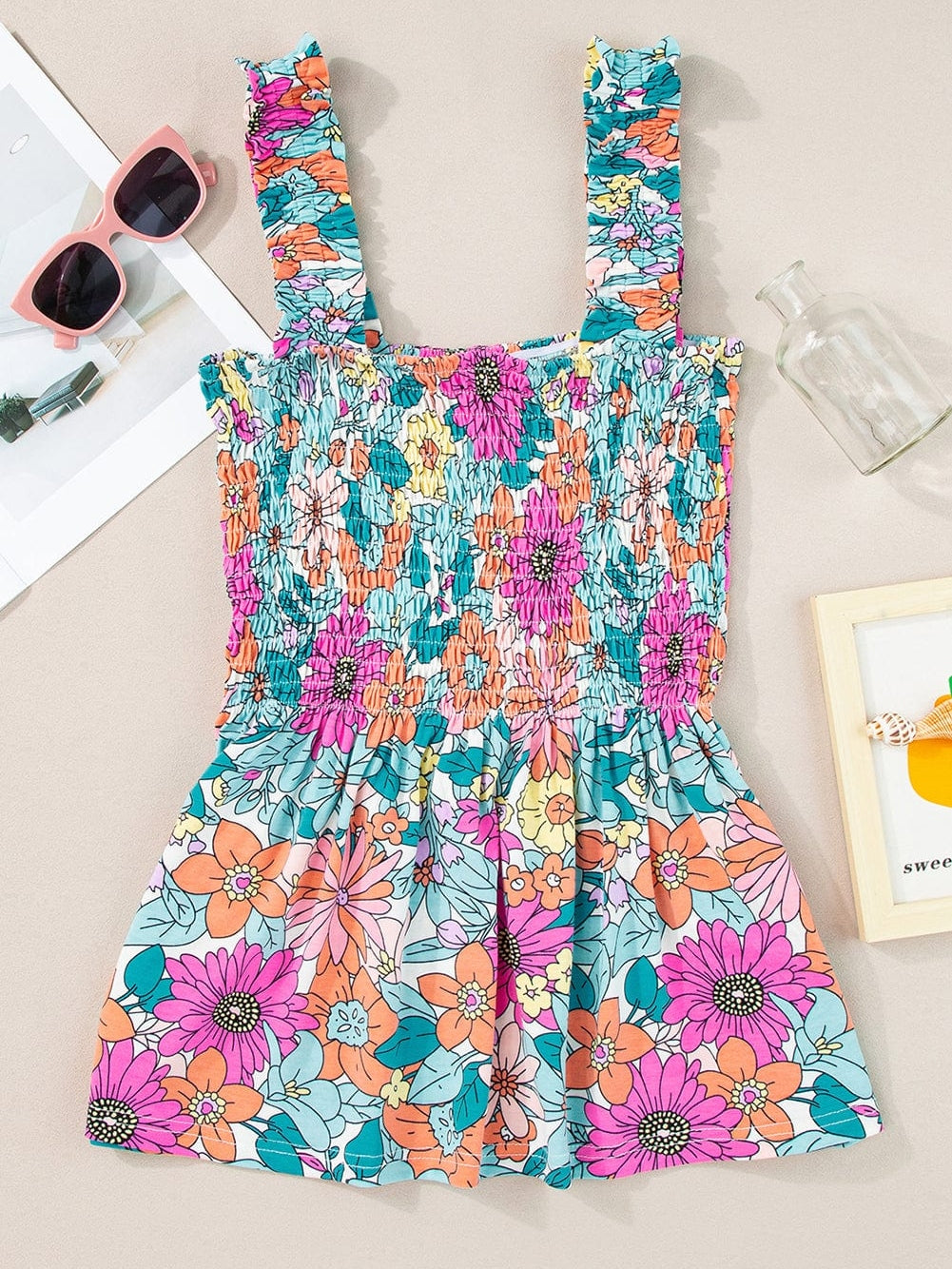 Floral Smocked Multicolor Sleeveless Top