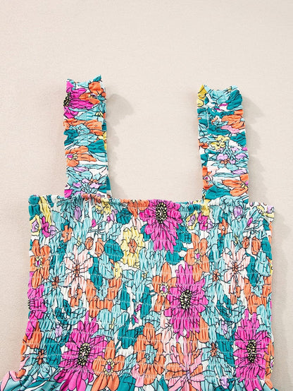 Floral Smocked Multicolor Sleeveless Top