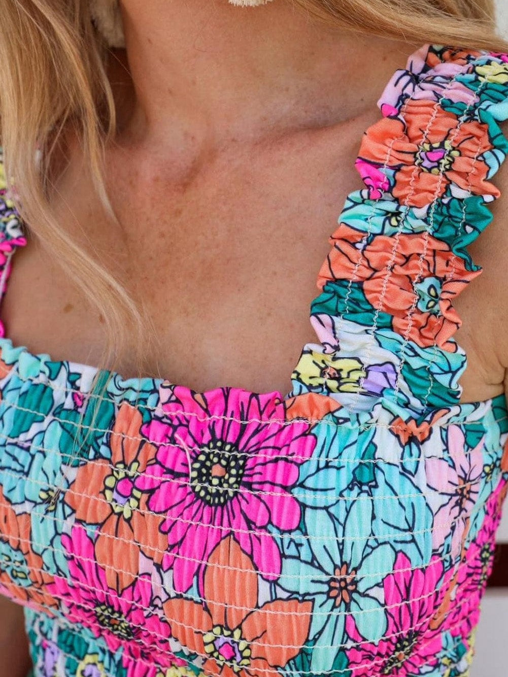 Floral Smocked Multicolor Sleeveless Top