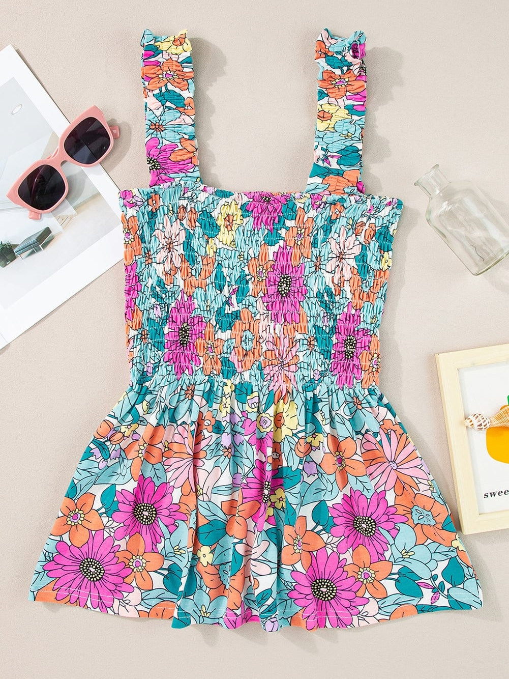 Floral Smocked Multicolor Sleeveless Top