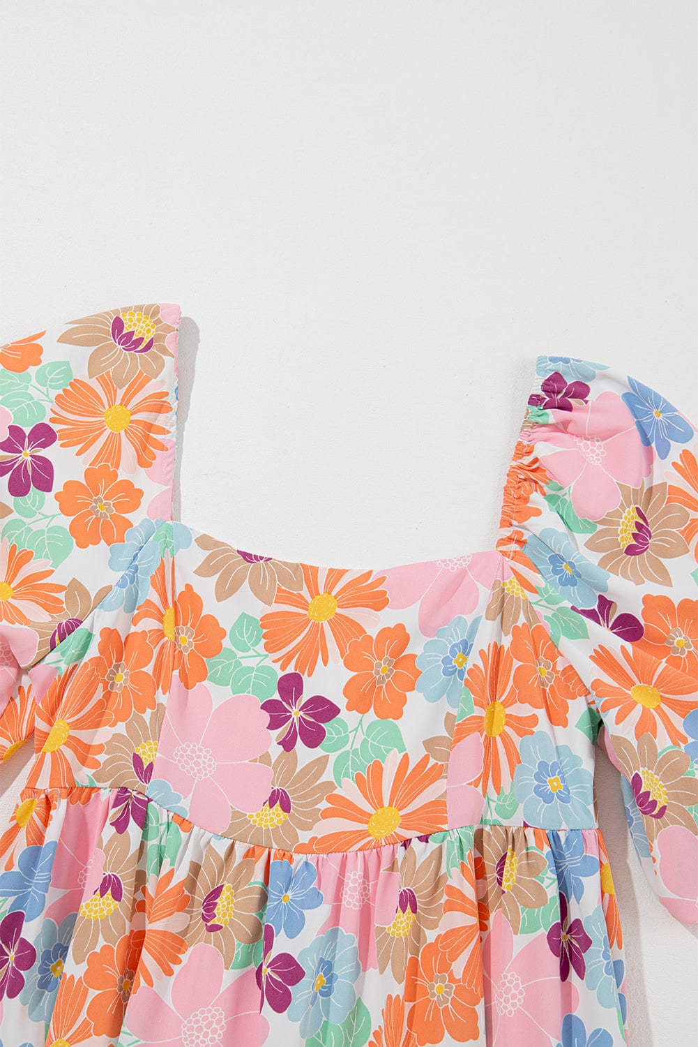 Floral Square Neck Puff Sleeve Pink Babydoll Mini Dress