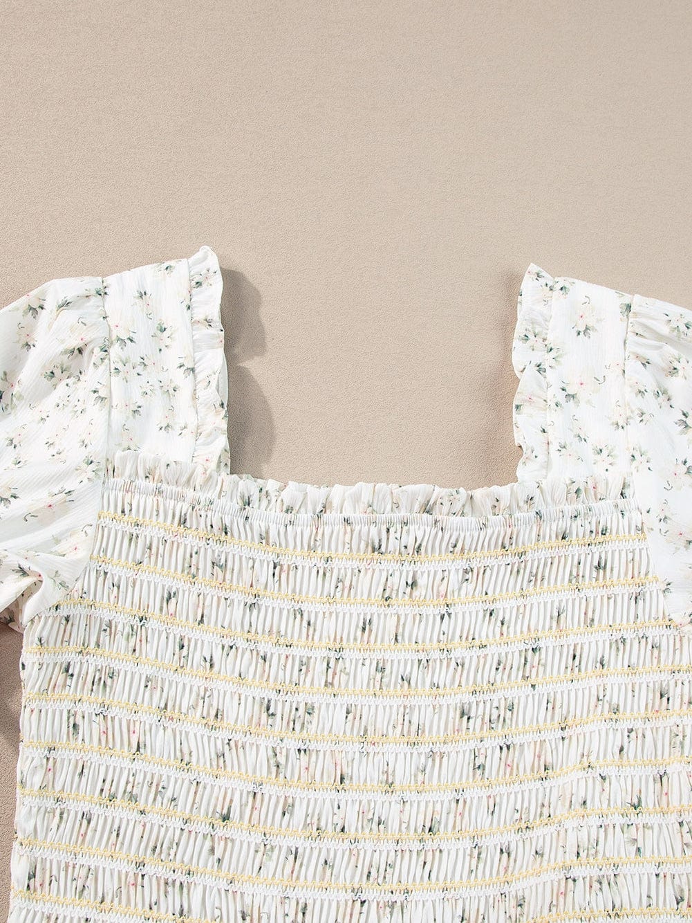 Floral Tiered White Maxi Dress with Shirred Bodice