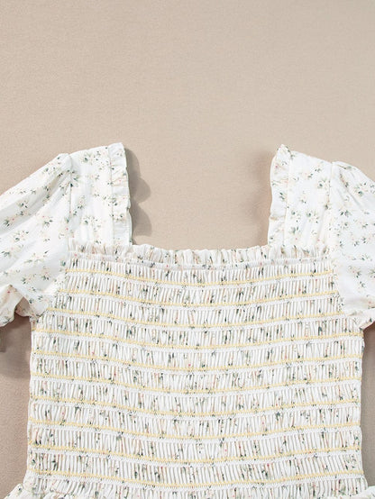 Floral Tiered White Maxi Dress with Shirred Bodice