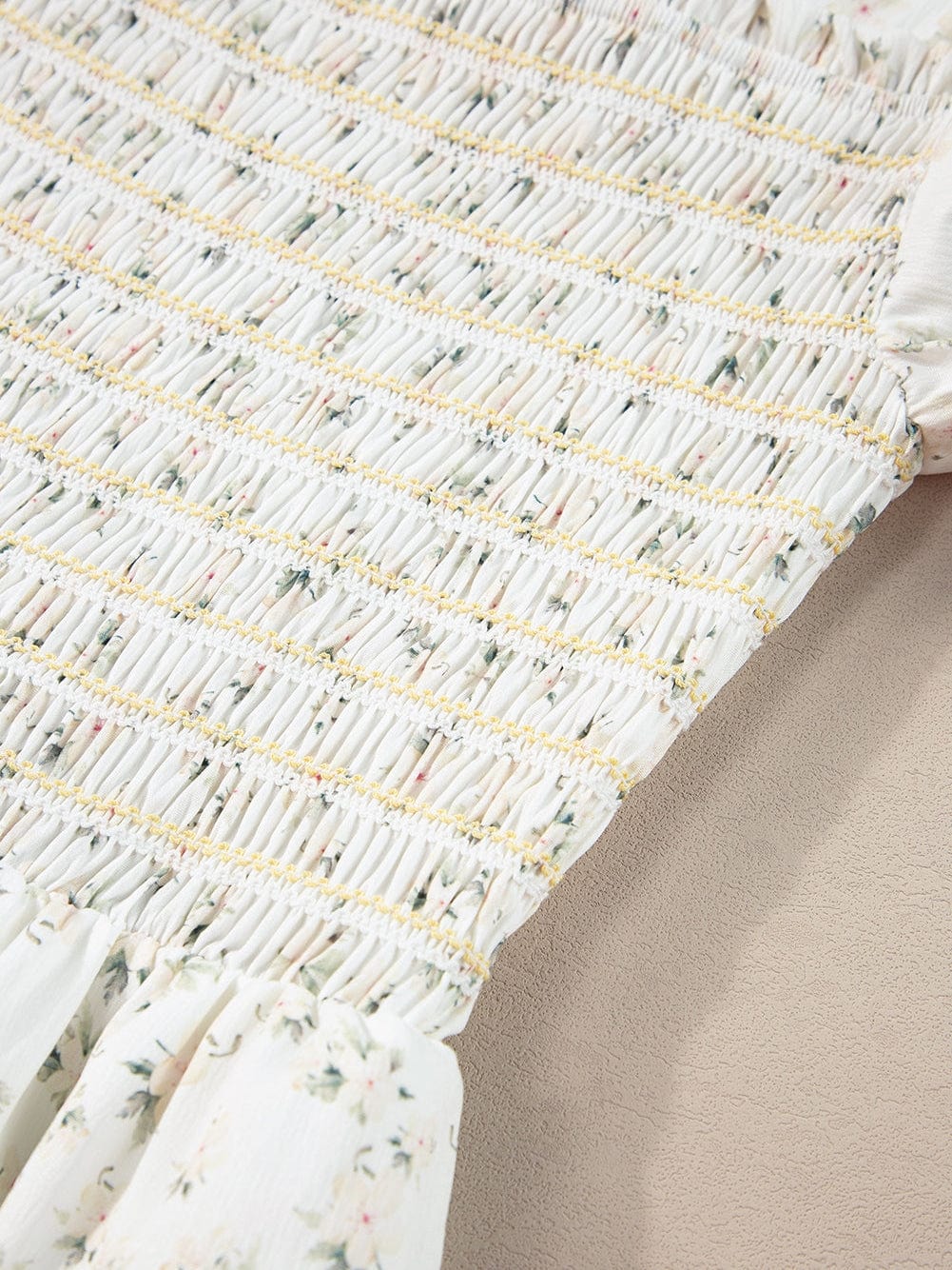 Floral Tiered White Maxi Dress with Shirred Bodice