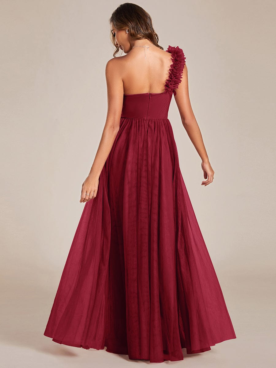 Floral Tulle Detailed One-Shoulder Bridesmaid Gown