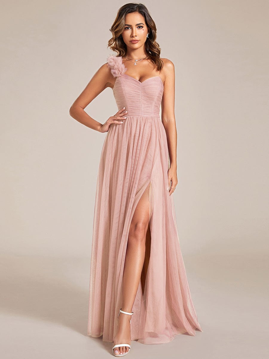 Floral Tulle Detailed One-Shoulder Bridesmaid Gown