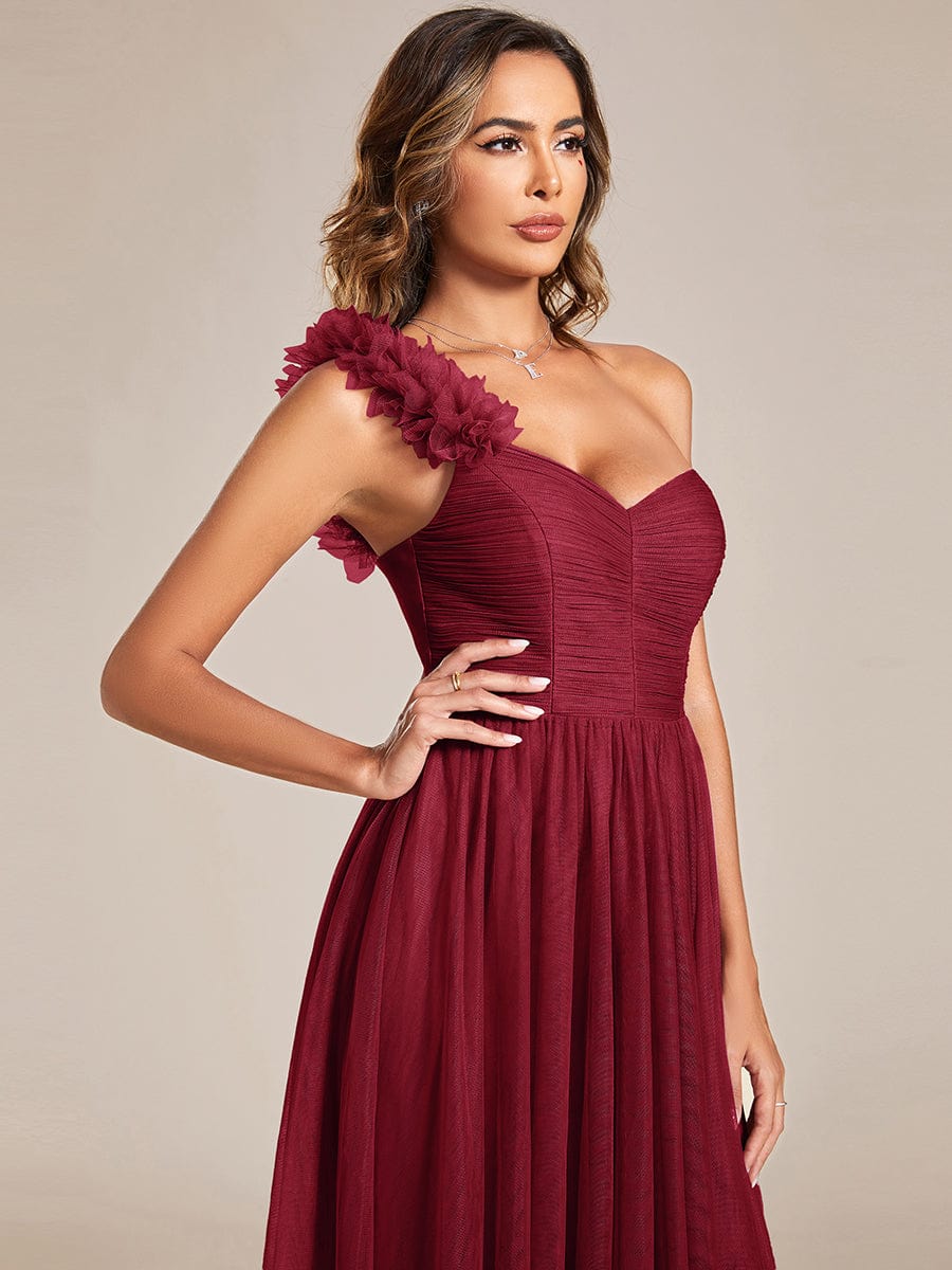 Floral Tulle Detailed One-Shoulder Bridesmaid Gown