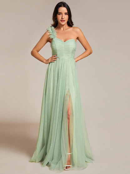 Floral Tulle Detailed One-Shoulder Bridesmaid Gown