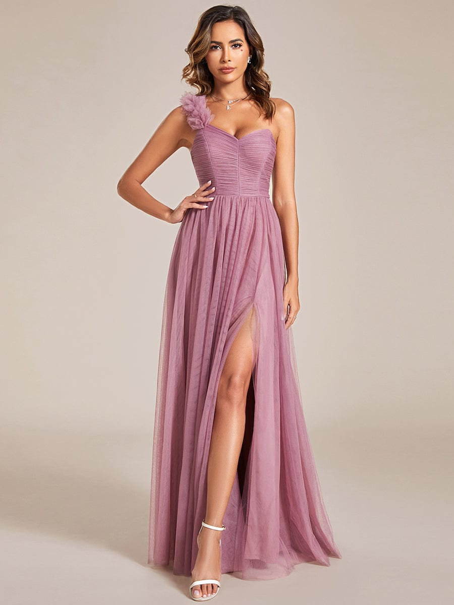Floral Tulle Detailed One-Shoulder Bridesmaid Gown