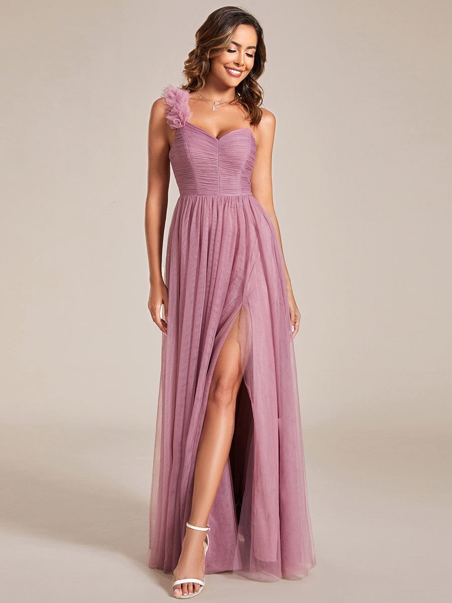 Floral Tulle Detailed One-Shoulder Bridesmaid Gown