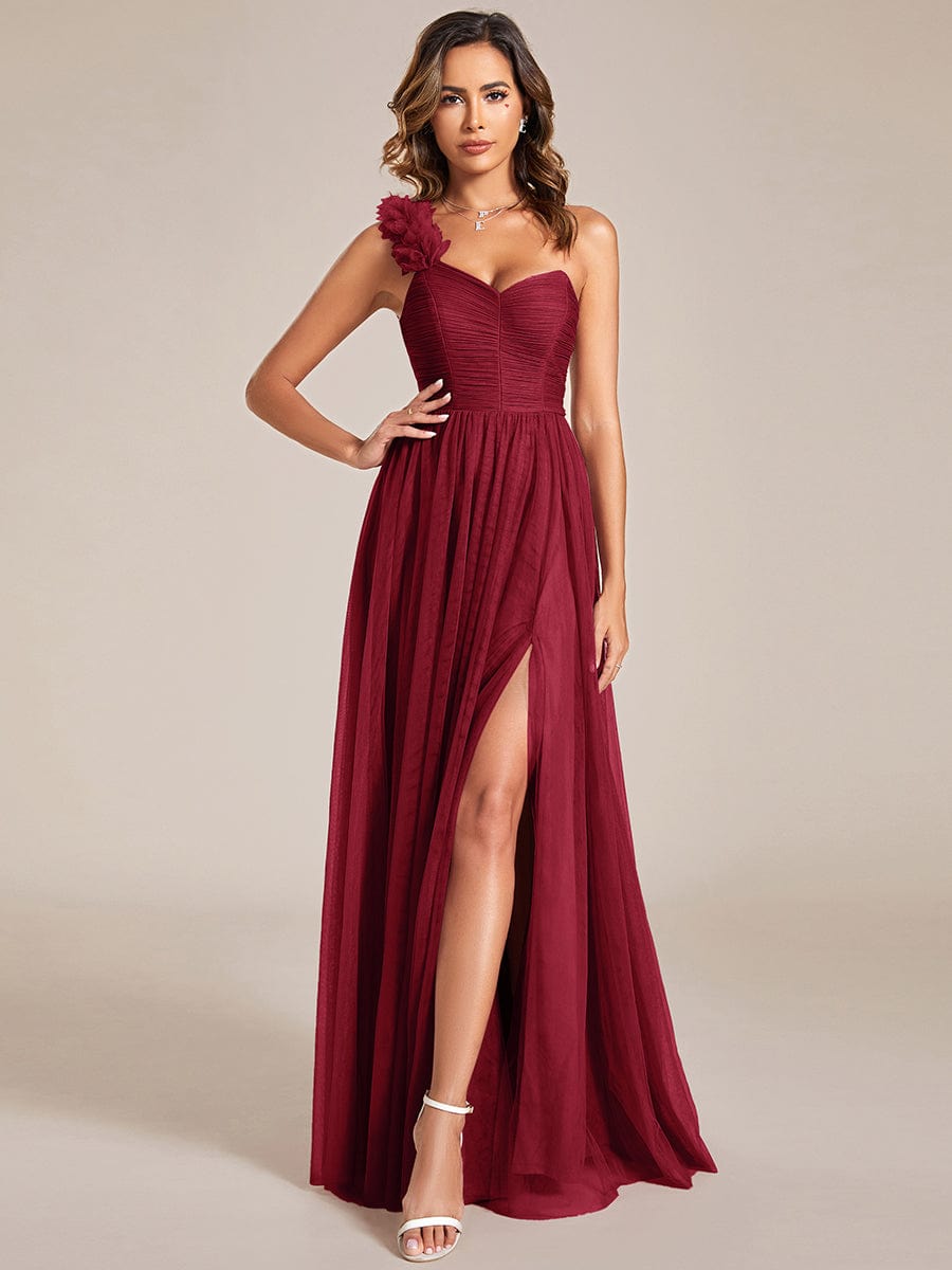 Floral Tulle Detailed One-Shoulder Bridesmaid Gown